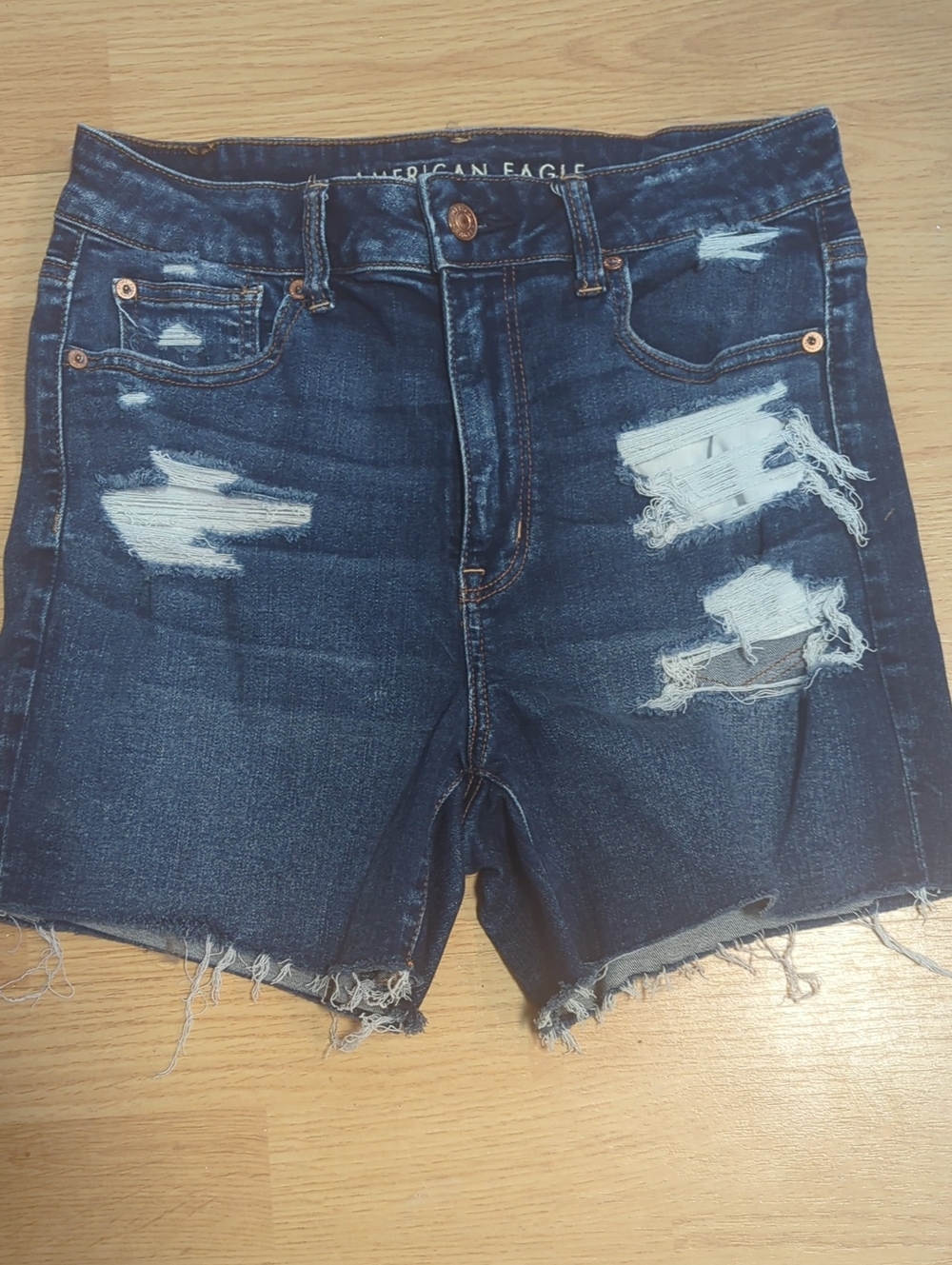 American Eagle Outfitters Women's Distressed Dark Blue Denim Shorts